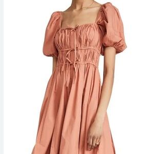 Ulla Johnson Palma tie-detailed gathered cotton-poplin terracotta midi dress